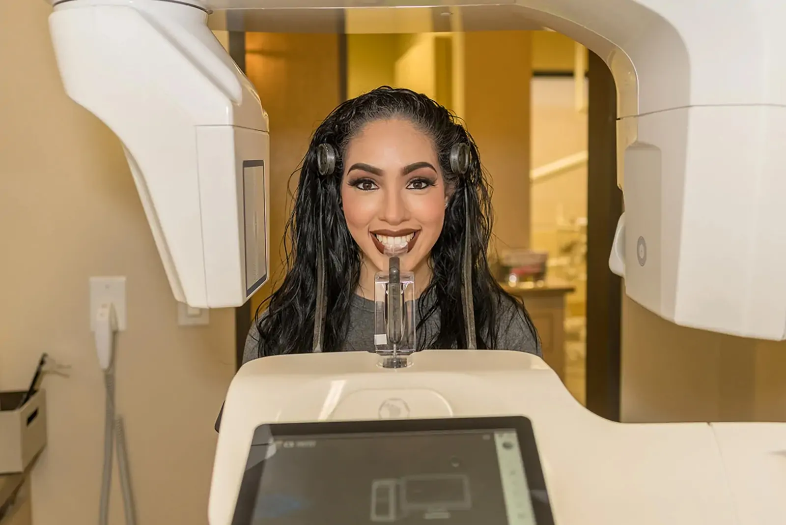 A patient taking an x-ray on a CT scanner